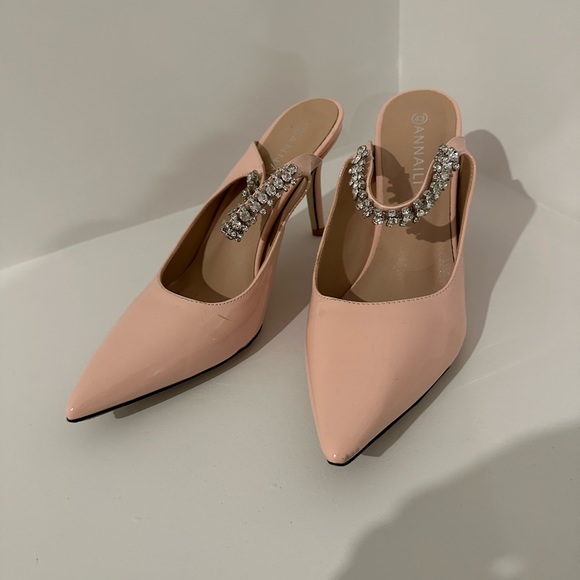 Annaili pink jeweled ankle heels light pink 10 - Picture 1 of 11